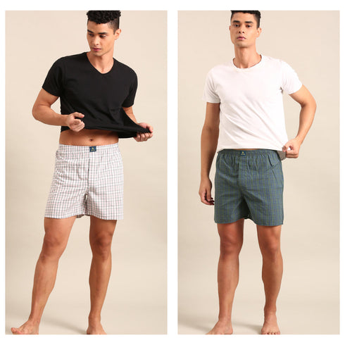 2 Pack Checked Cotton Boxers